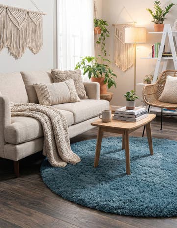 Aegean Blue Infinity Shag Round Rug