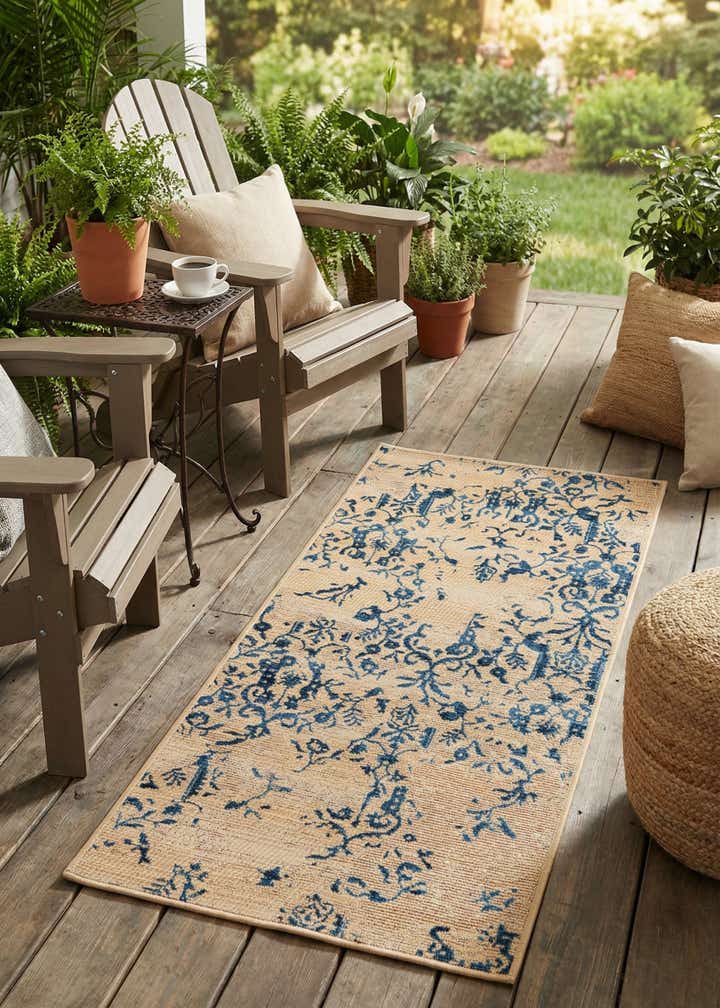 2' 7 x 5' 3 Easy-Clean Botanical Indoor / Outdoor Runner Rug