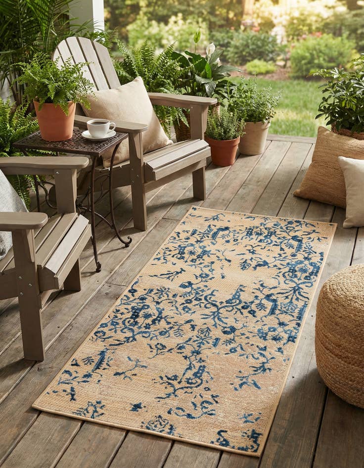 Detail image of 2' 7 x 5' 3  Washable Botanical Indoor / Outdoor Runner Rug