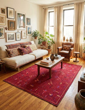 5' 7 x 7' 2 Hand Woven Kilim Suzani Wool Rug
