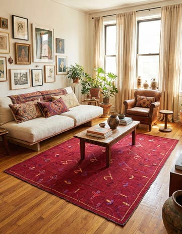 5' 7 x 7' 2 Hand Woven Kilim Suzani Wool Rug