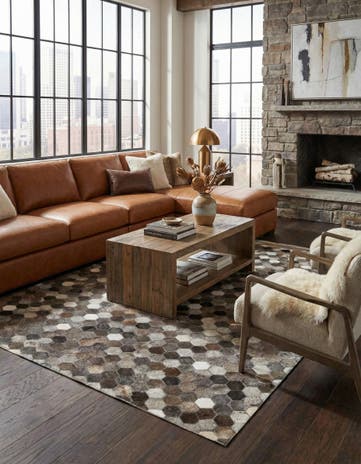 5' 1 x 8' 1 Cowhide Leather Rug