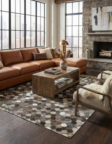 5' 1 x 8' 1 Cowhide Leather Rug
