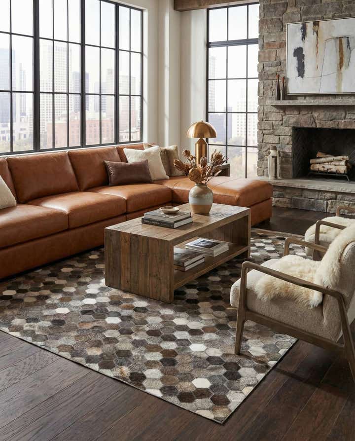 5' 1 x 8' 1 Cowhide Leather Rug