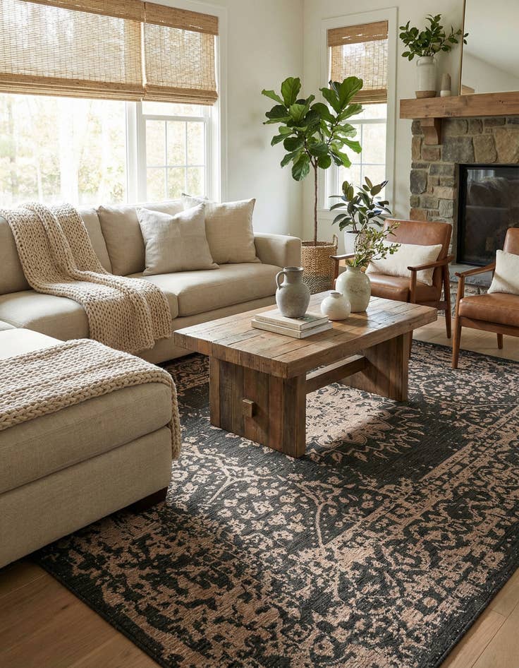 Detail image of  9' x 12'  Washable Traditional Indoor / Outdoor Rug