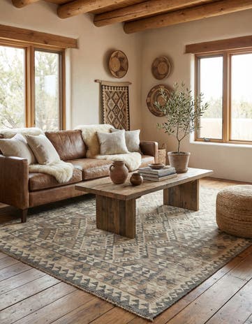 5' 4 x 6' 7 Hand Woven Kilim Maymana Wool Rug