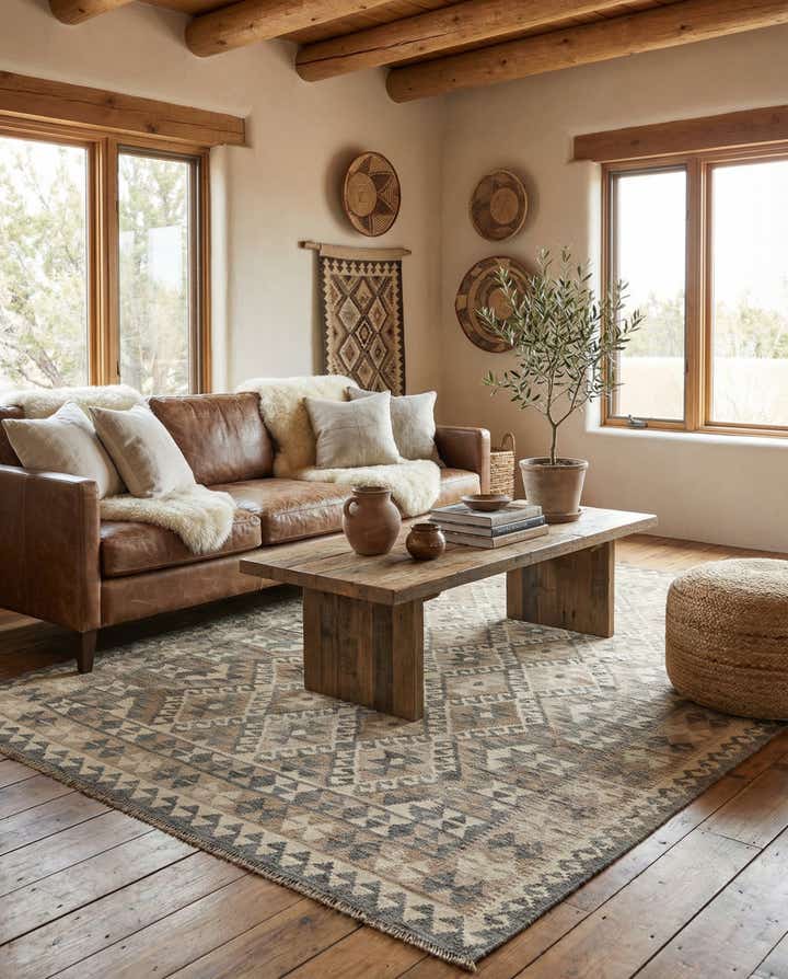 5' 4 x 6' 7 Hand Woven Kilim Maymana Wool Rug