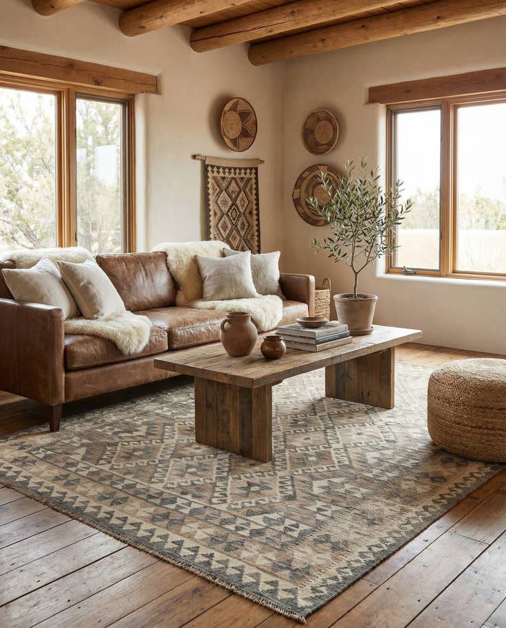 Detail image of 5' 4 x 6' 7 Hand Woven Kilim Maymana Wool Rug