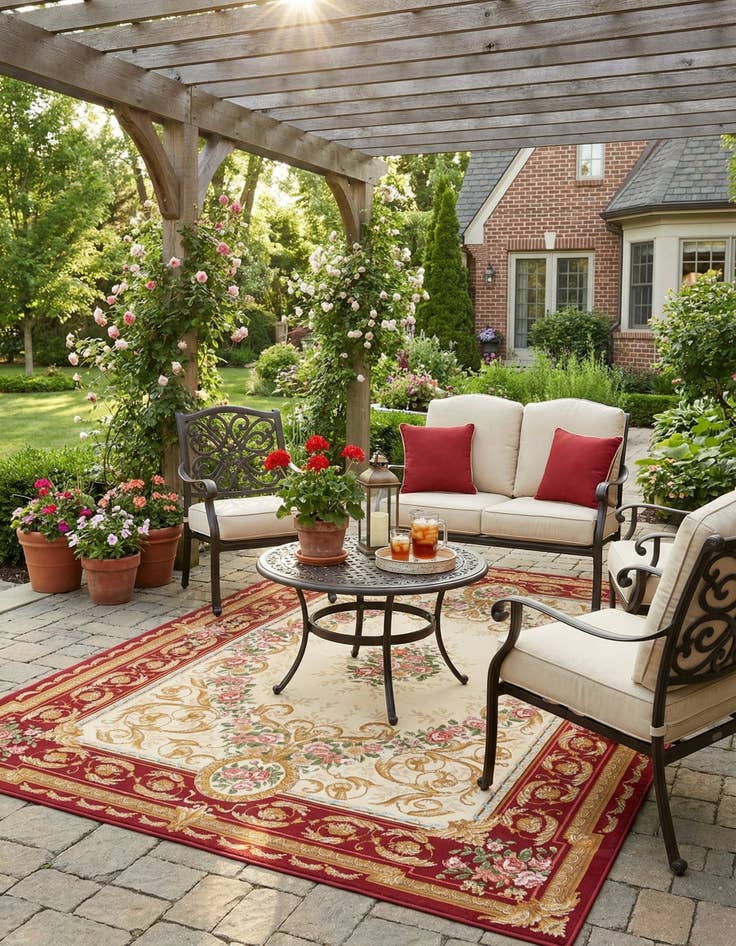 Detail image of 6' x 9'  Washable Traditional Indoor / Outdoor Rug