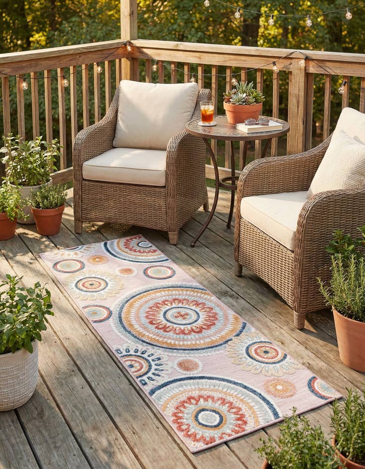 Detail image of  2' 2 x 6'  Washable Botanical Indoor / Outdoor Runner Rug