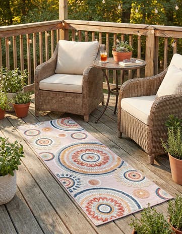 Pink Easy-Clean Botanical Indoor / Outdoor Runner Rug