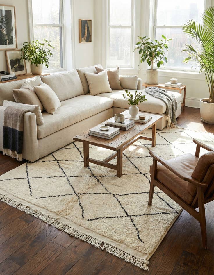 Detail image of 6' 9 x 10'  Hand Knotted Moroccan Wool Rug