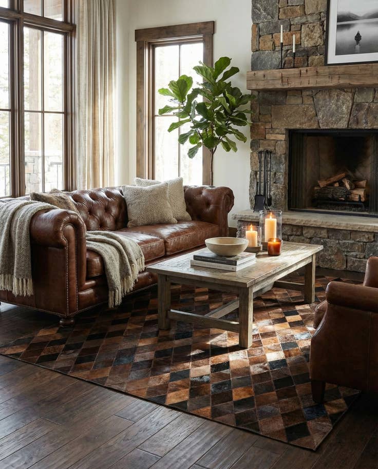 Detail image of 4' 11 x 7' 11 Cowhide Stocks Rug