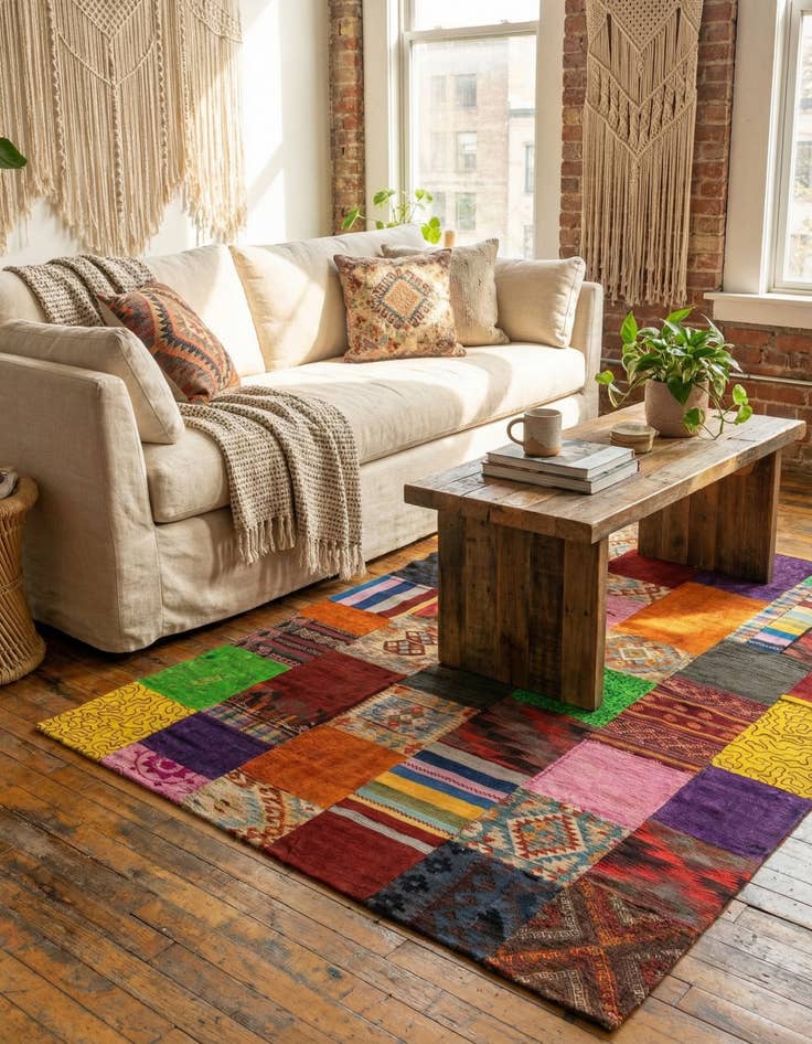 Detail image of 6' 8 x 9' 11  Hand Woven Kilim Patchwork Wool Rug