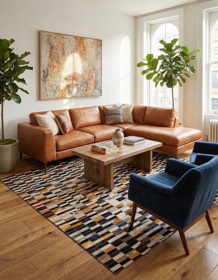 Detail image of  5' 3 x 8' 1 Cowhide - Patchwork Rug