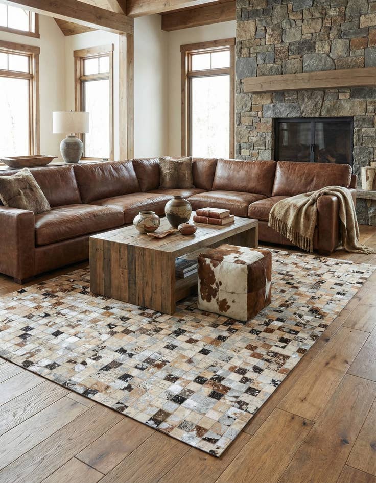 Detail image of 5' 2 x 7' 3 Cowhide Stocks Rug