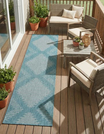 Light Aqua Easy-Clean Modern Indoor / Outdoor Runner Rug