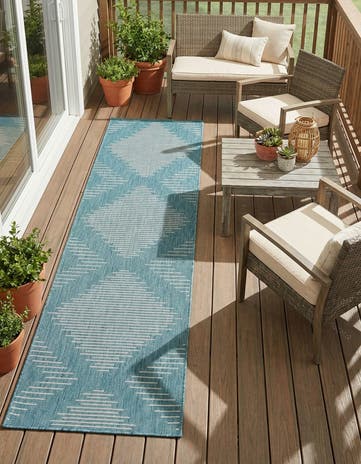Light Aqua Easy-Clean Modern Indoor / Outdoor Runner Rug
