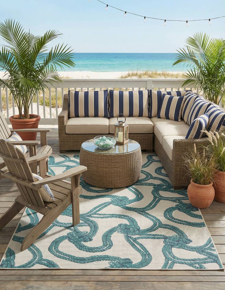 Detail image of 9' x 12'  Washable Coastal Indoor / Outdoor Rug