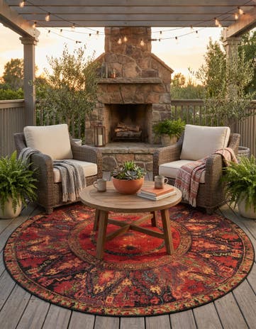 5' x 5' Easy-Clean Tribal Indoor / Outdoor Round Rug