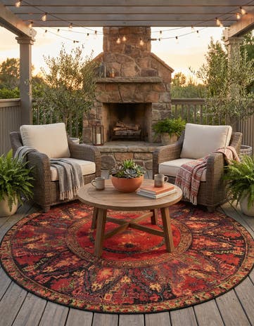 5' x 5' Easy-Clean Tribal Indoor / Outdoor Round Rug