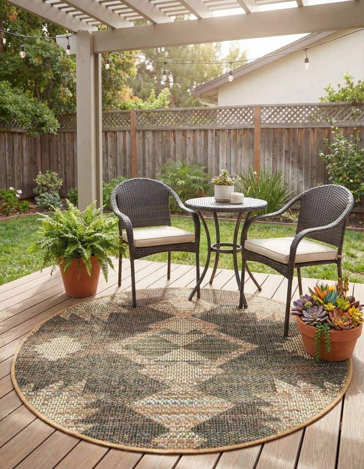 Detail image of 3' 3 x 3' 3  Washable Baja Indoor / Outdoor Round Rug