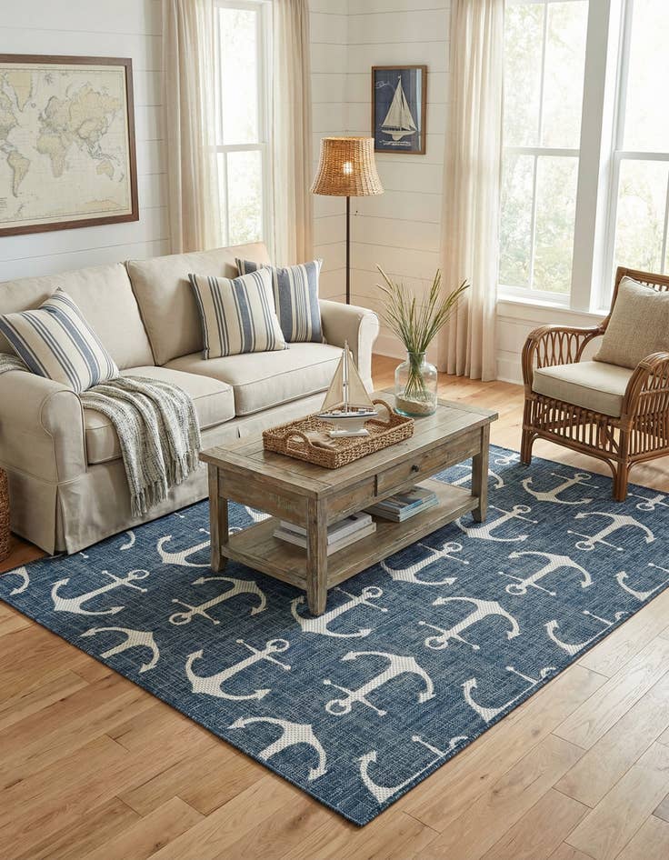 Detail image of 5' 3 x 7'  Washable Coastal Indoor / Outdoor Rug