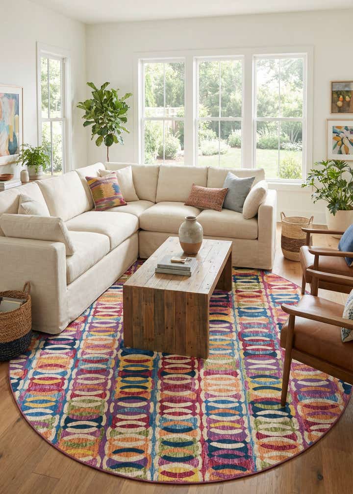 10' x 10' Easy-Clean Modern Indoor / Outdoor Round Rug