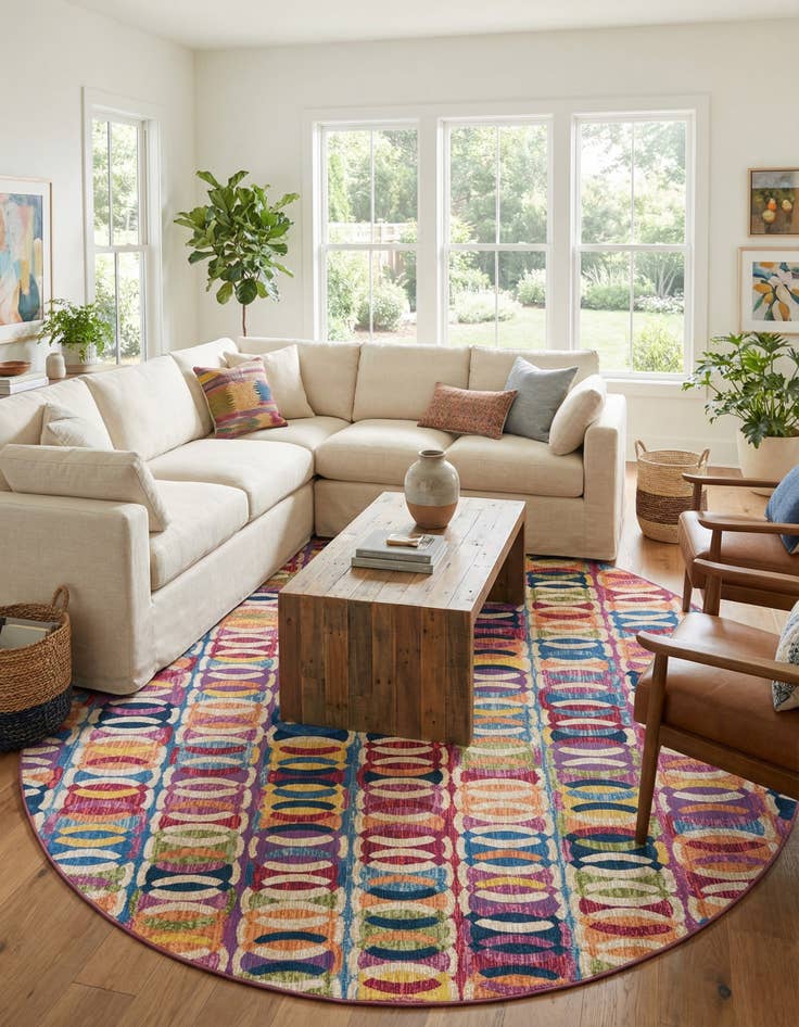 Detail image of  10' x 10'  Washable Modern Indoor / Outdoor Round Rug