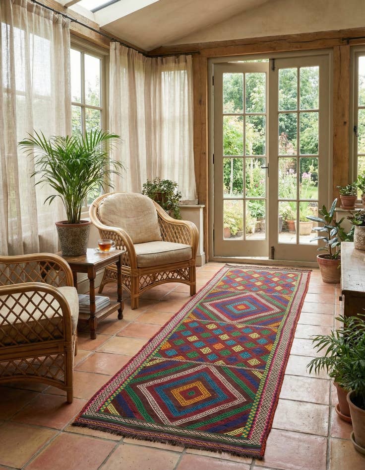 Detail image of 2' 4 x 8' 2  Hand Knotted Kilim Fars Persian Wool Runner Rug