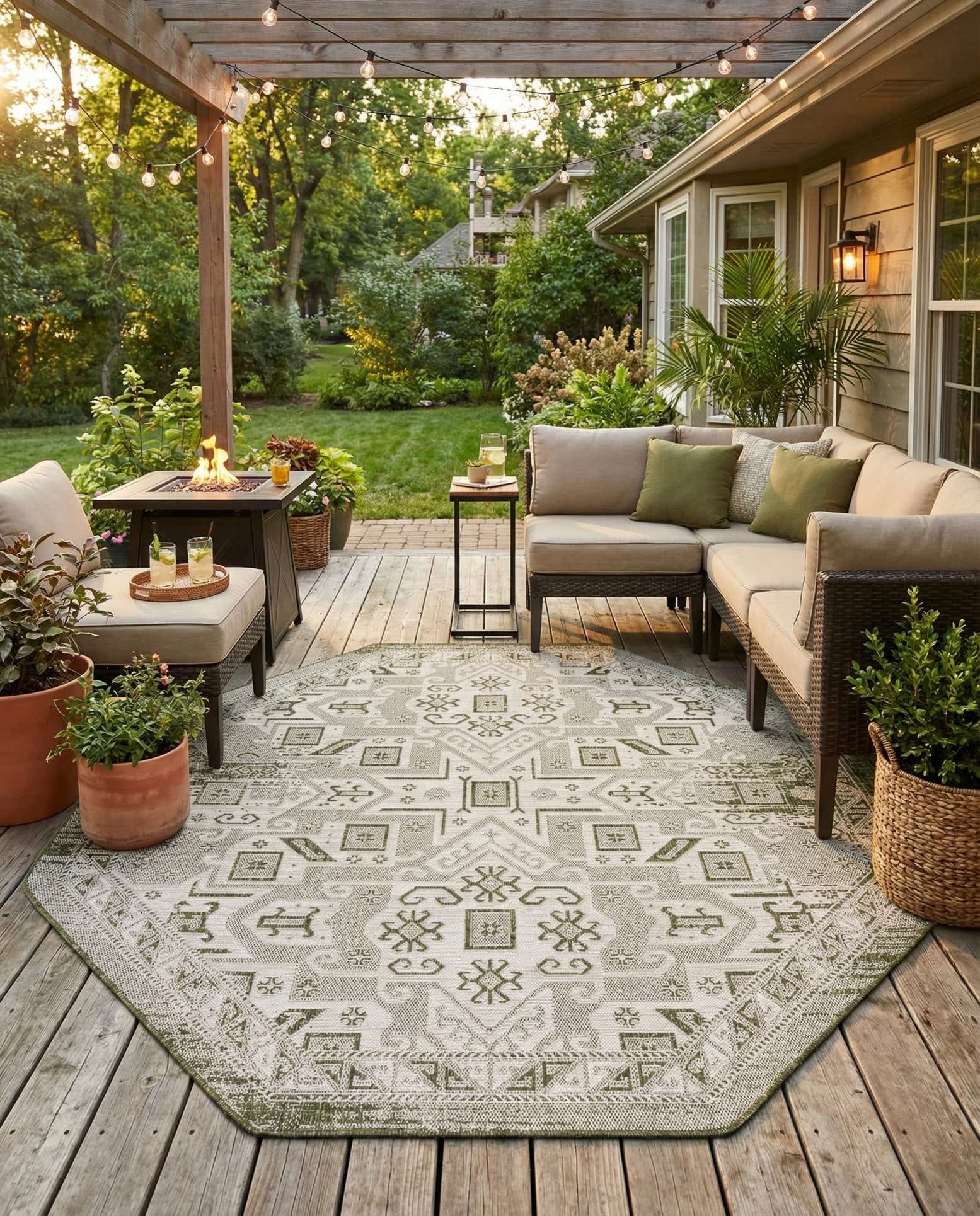 7' 10 x 7' 10 Easy-Clean Aztec Indoor / Outdoor Octagon Rug