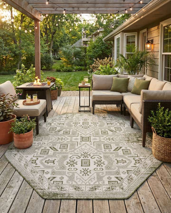 7' 10 x 7' 10 Easy-Clean Aztec Indoor / Outdoor Octagon Rug