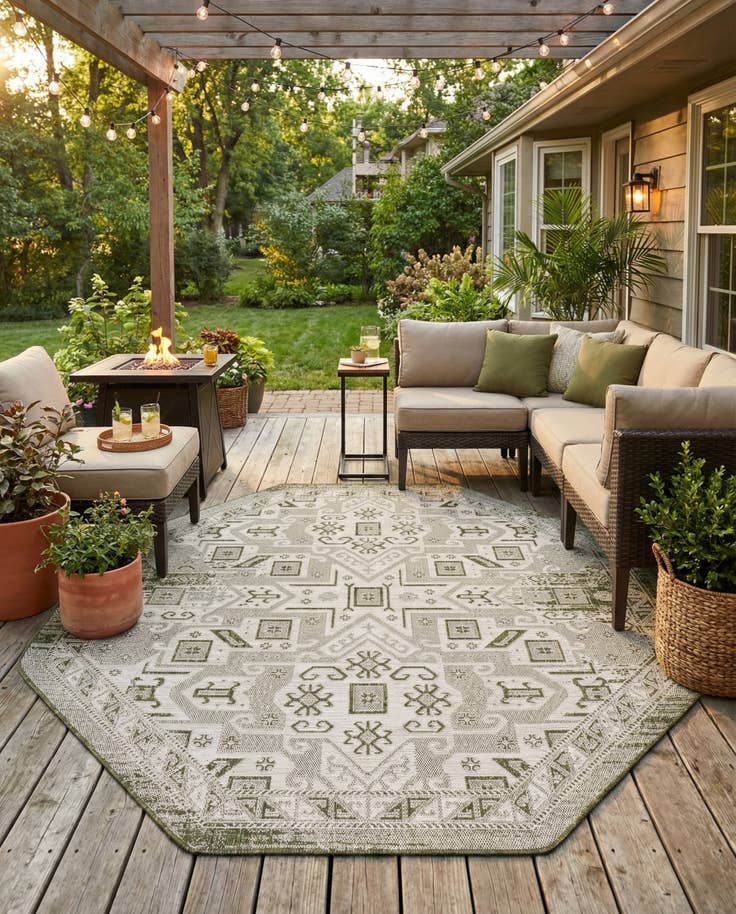Detail image of 7' 10 x 7' 10 Easy-Clean Aztec Indoor / Outdoor Octagon Rug
