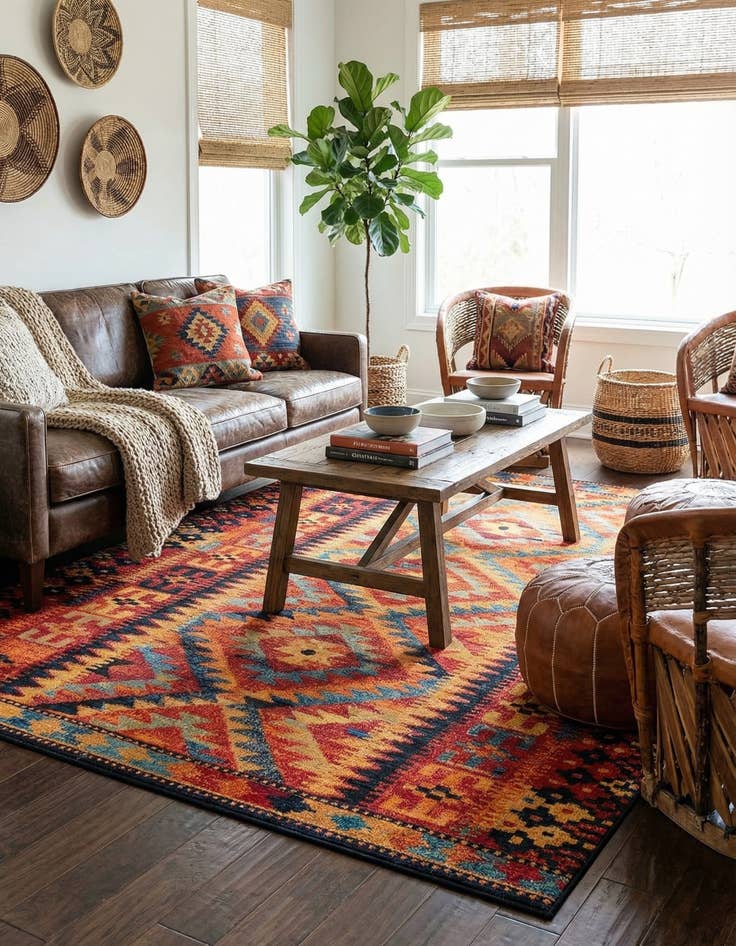 Detail image of  7' x 10'  Washable Tribal Indoor / Outdoor Rug