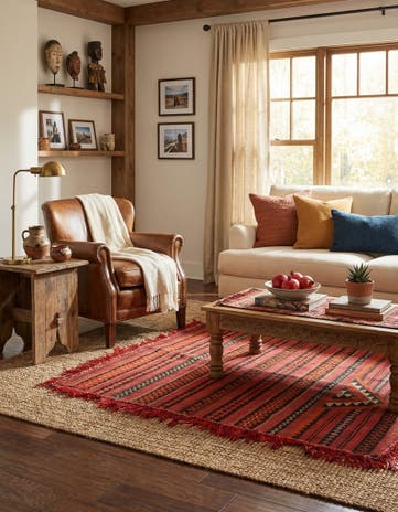 4' 2 x 4' 3 Hand Woven Kilim Fars Wool Square Rug