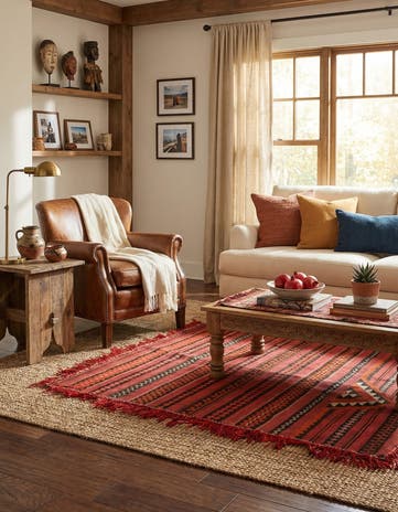 4' 2 x 4' 3 Hand Woven Kilim Fars Wool Square Rug