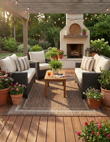 5' 3 x 8' Easy-Clean Border Indoor / Outdoor Rug