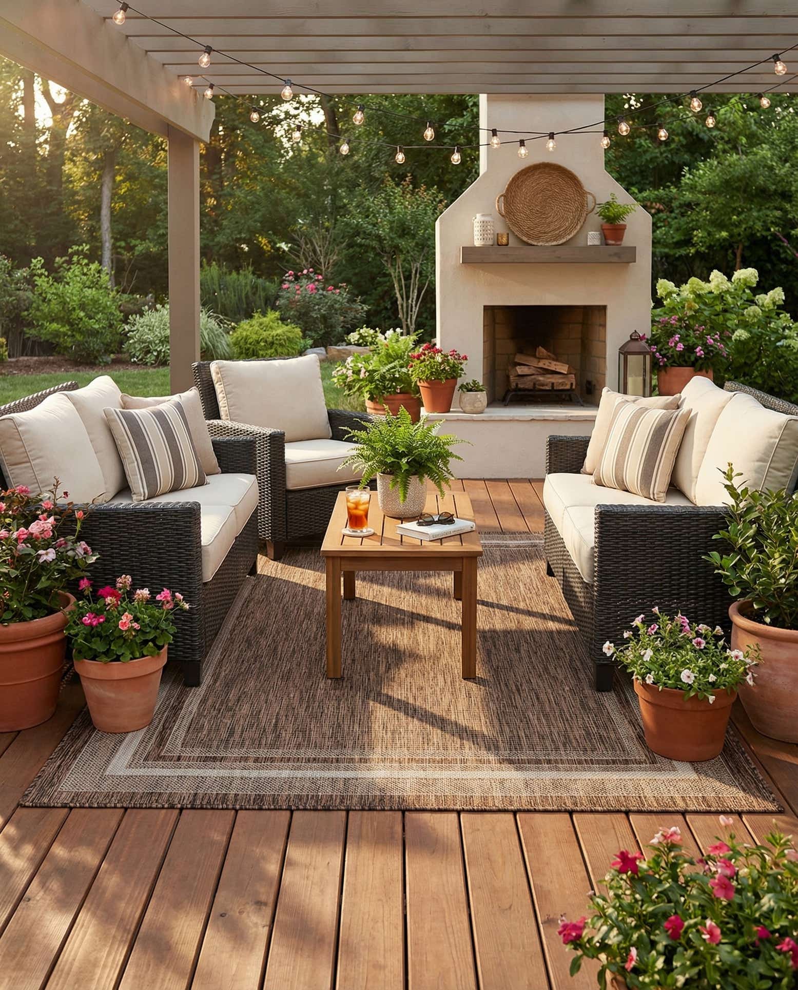 5' 3 x 8' Easy-Clean Border Indoor / Outdoor Rug