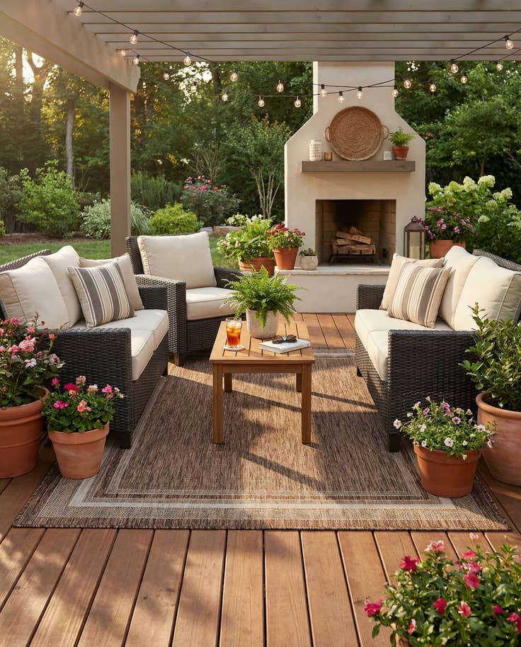 Detail image of 5' 3 x 8' Easy-Clean Border Indoor / Outdoor Rug