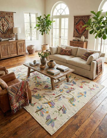 7' 2 x 9' 4 Hand Woven Kilim Suzani Wool Rug
