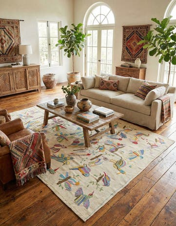 7' 2 x 9' 4 Hand Woven Kilim Suzani Wool Rug