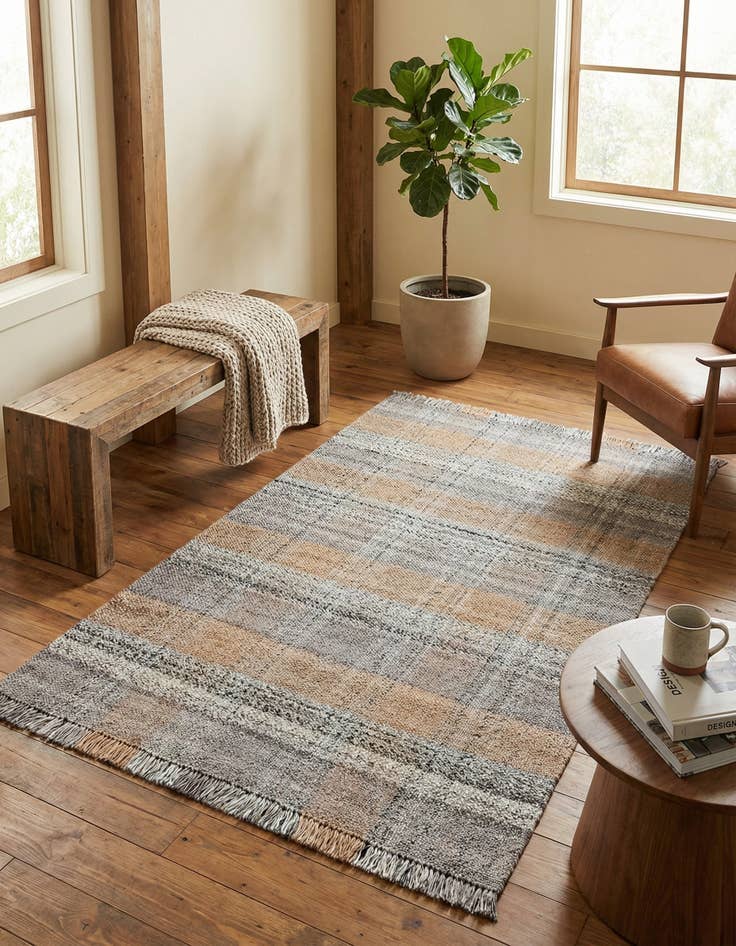 Detail image of  5' 1 x 8'  Hand Woven Eco Plaid   Washable Indoor / Outdoor Rug