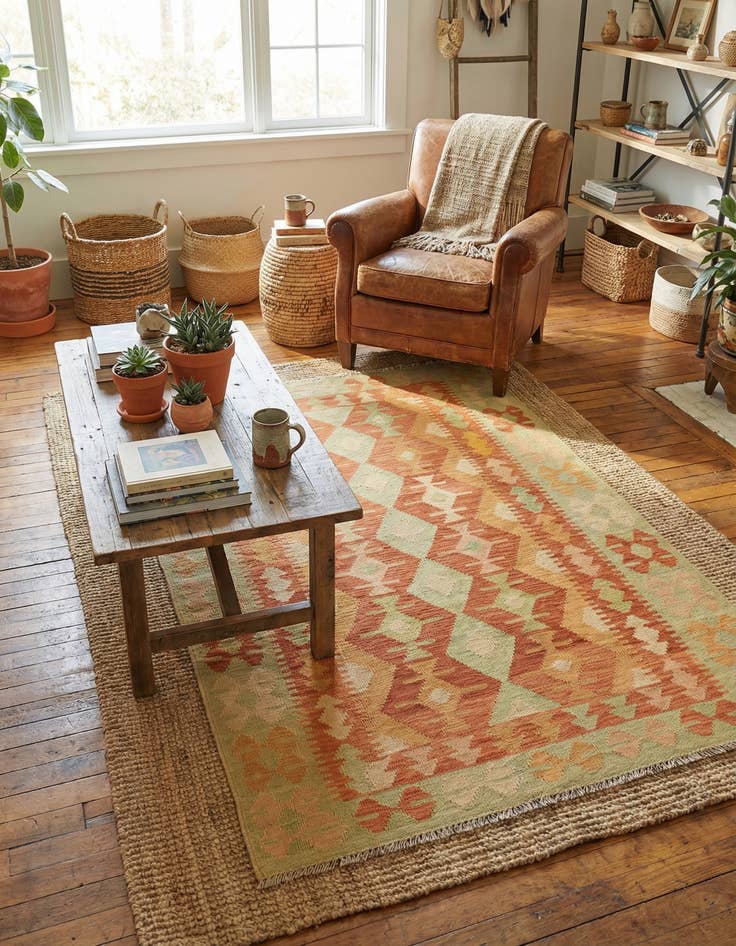 Detail image of 3' 3 x 5'  Hand Woven Kilim Waziri Wool Rug