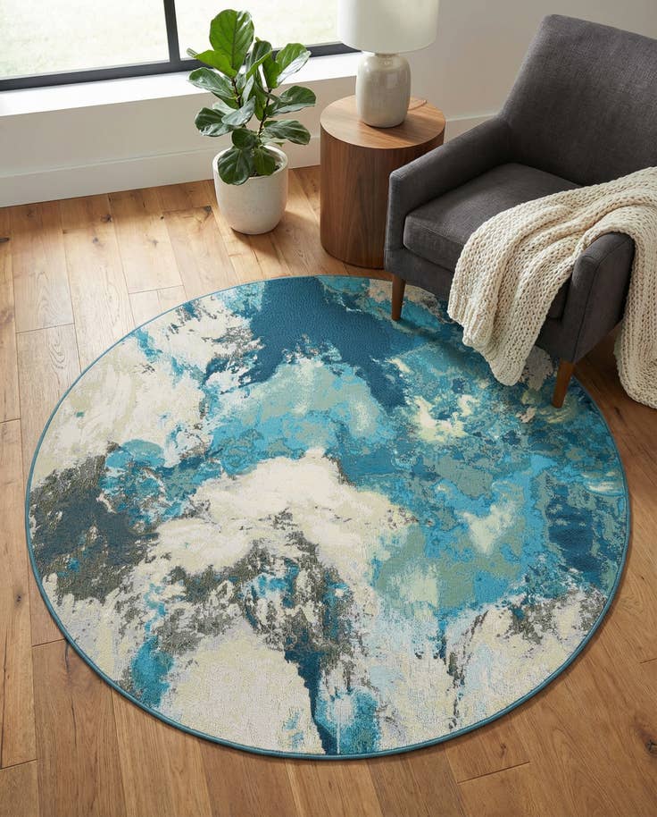 Detail image of 6' 1 x 6' 1 Easy-Clean Modern Indoor / Outdoor Round Rug