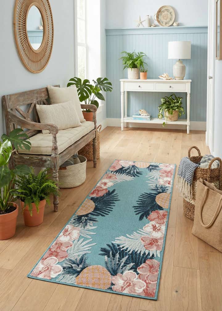 2' 2 x 5' 3 Easy-Clean Botanical Indoor / Outdoor Runner Rug