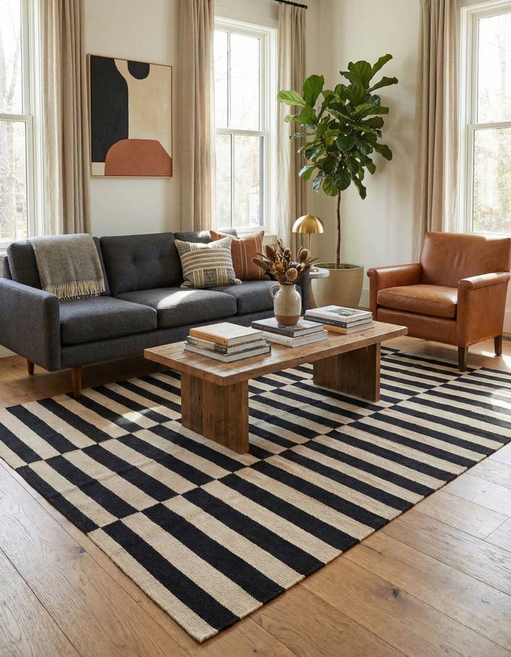 Detail image of 4' 2 x 6'  Hand Woven Kilim Modern Wool Rug