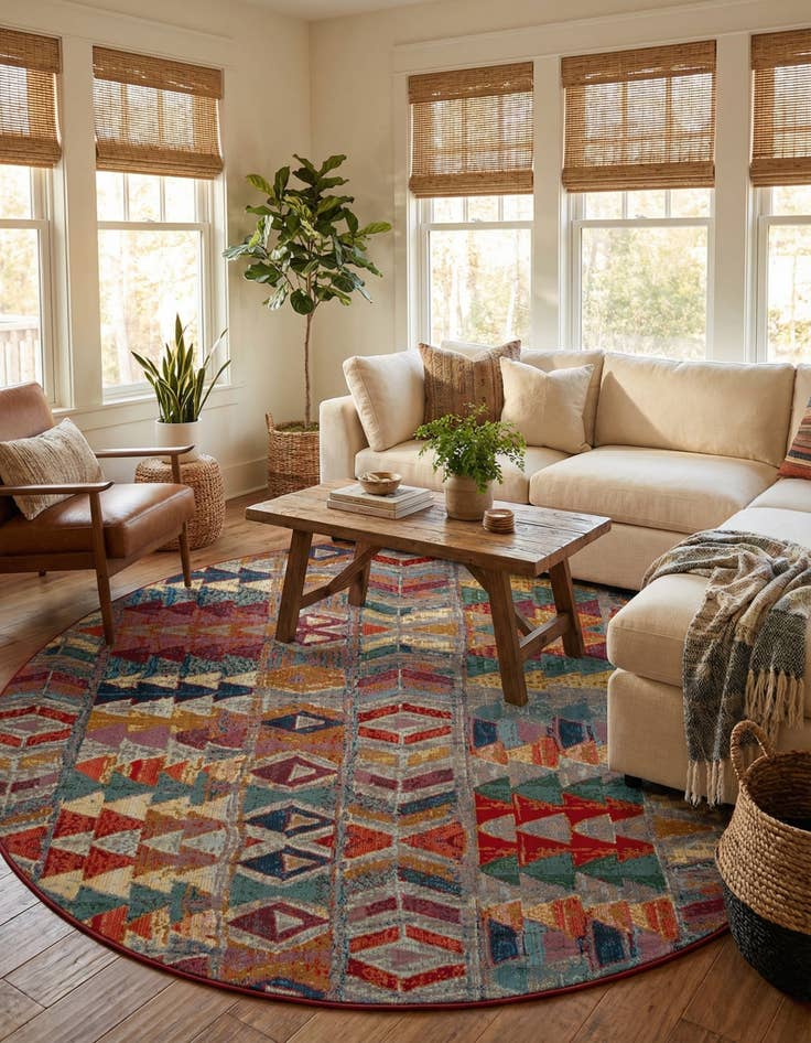 Detail image of 10' x 10'  Washable Modern Indoor / Outdoor Round Rug