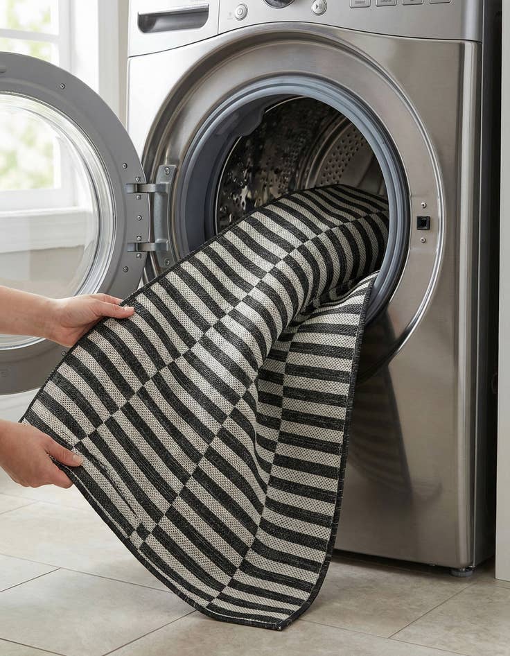 Detail image of 2' x 8'  Washable Striped Indoor / Outdoor Runner Rug