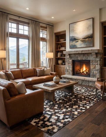 5' 1 x 7' 9 Cowhide Leather Rug