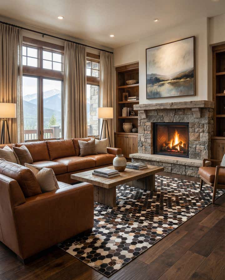 5' 1 x 7' 9 Cowhide Leather Rug